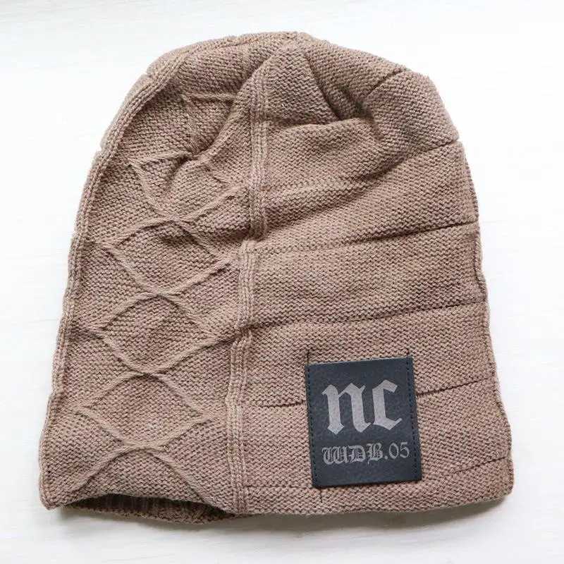 New Unisex Warm Winter Hat Fashion NC Letter Label Knitted Hats For Men Women Add Fur Lined Thick Ski Beanie CapXJ251023