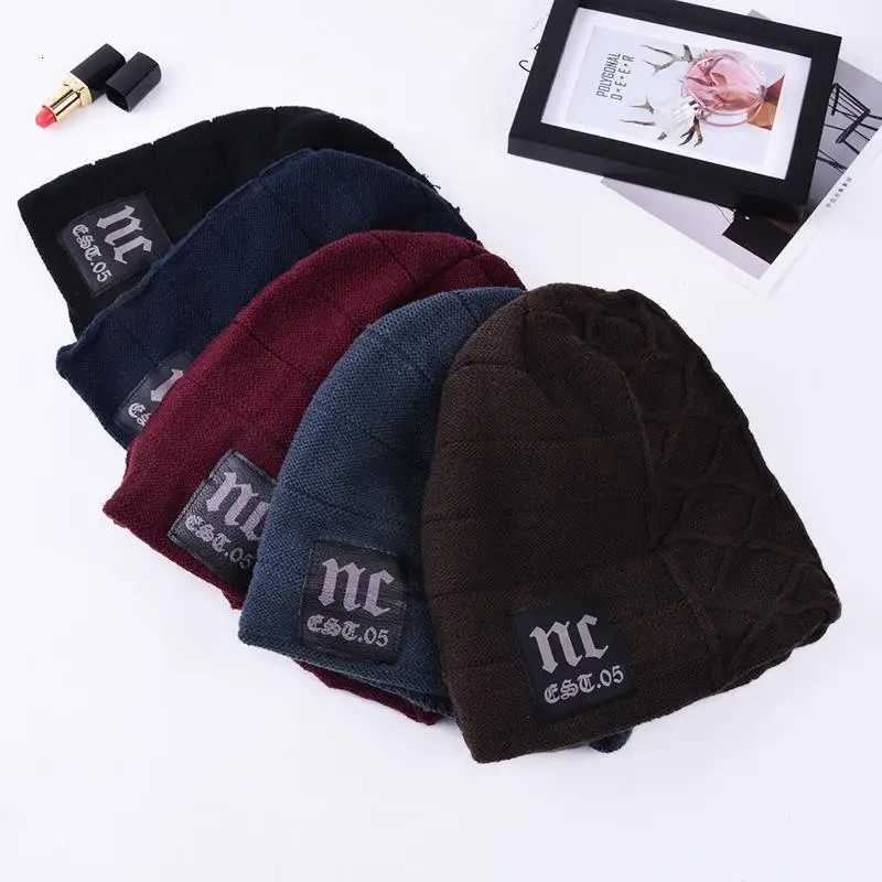 New Unisex Warm Winter Hat Fashion NC Letter Label Knitted Hats For Men Women Add Fur Lined Thick Ski Beanie CapXJ251023