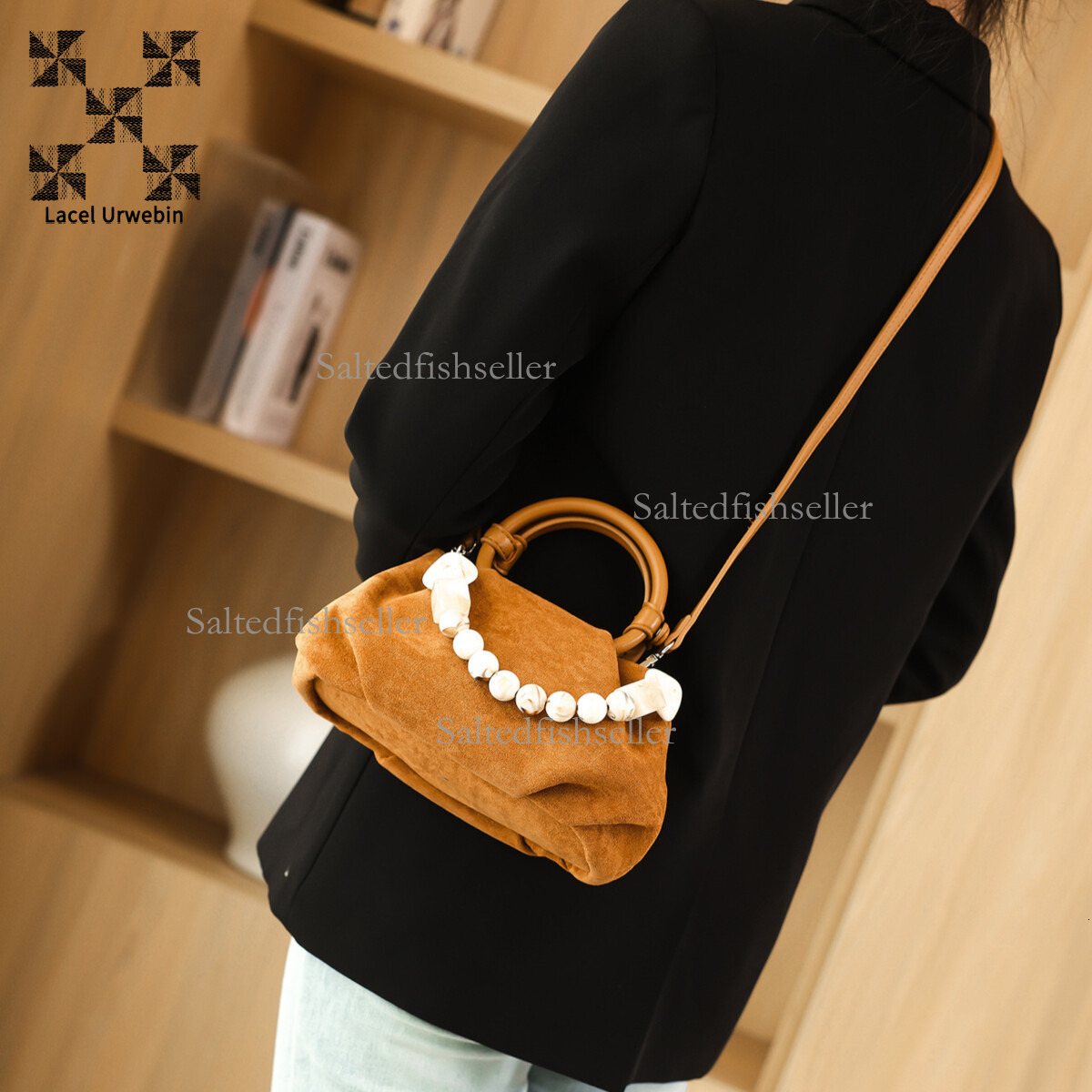 Lacel Urwebin Design Women's High-end Pleated Cloud Bag Fashion Luxury New Pearl Chain Handbag Trendy Brand Versatile Frosted Leather Shoulder Cr