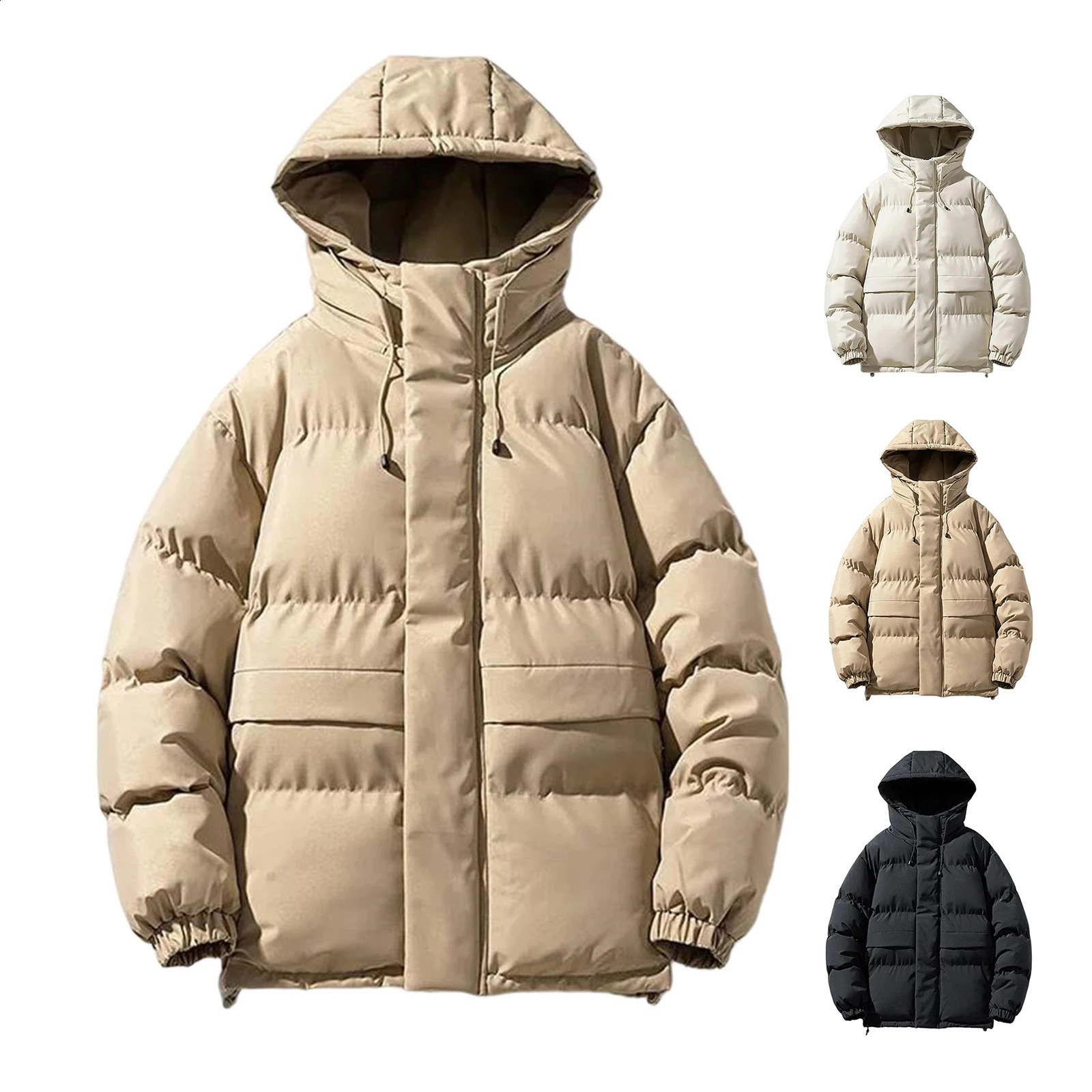 Mens Hooded Casual Overcoat Warm Outdoor Cottonpadded Jacket Trendy Loose Retro Bread Coat 251015