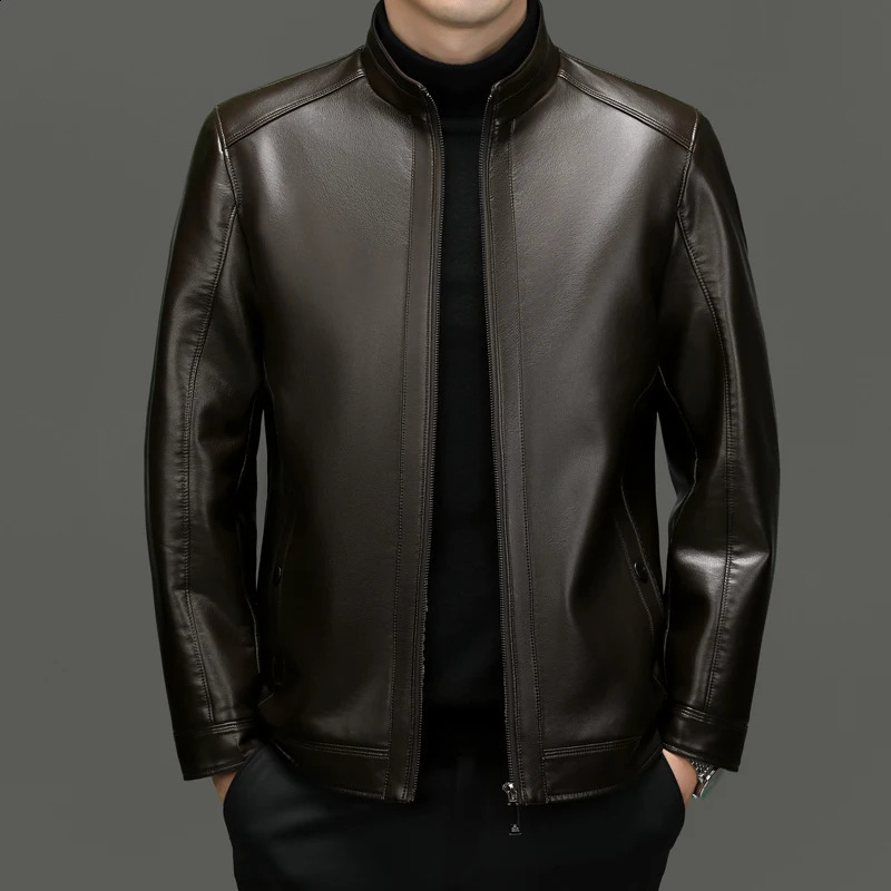 Leather Jacket Mens Autumn Winter Add Villus Korean High Street Fashion PU Clothing Business Match Casual Male Coat Streetwear 251023