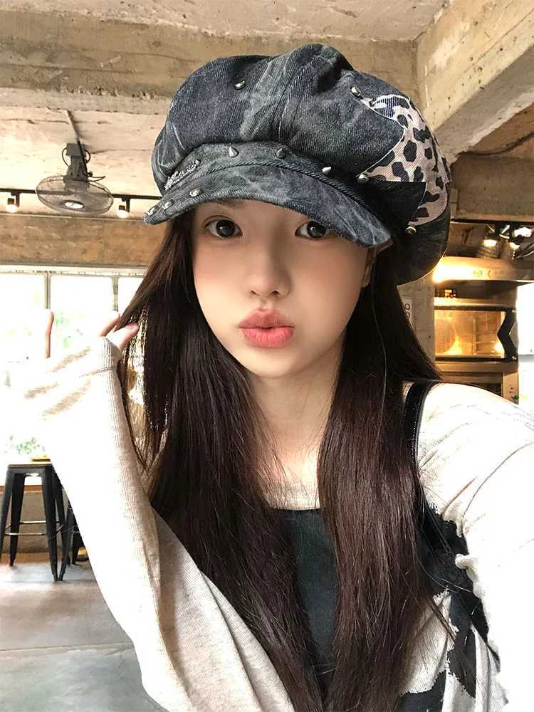 Y2K Personali Star Sticker Rivet Design Berets s for Wen Spring and Autumn Fashion Versati Retro Tiedye Newsboy HatsW251023