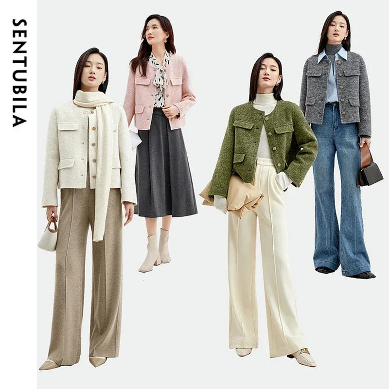 SENTUBILA Cropped Woolen Jacket Women Elegant Wool Blend Short Winter Coat Long Sleeve Doublefaced Outerwear W34O49414 251020