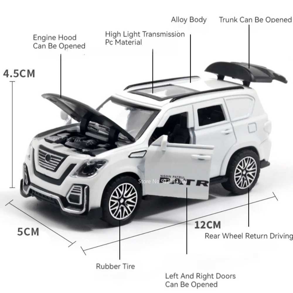 Scale 136 Patrol SUV Car Model Toy Alloy Body Rubber Tire 4 Doors Opened Pull Back Cross Country Cars Models Ornaments GiftsT251023