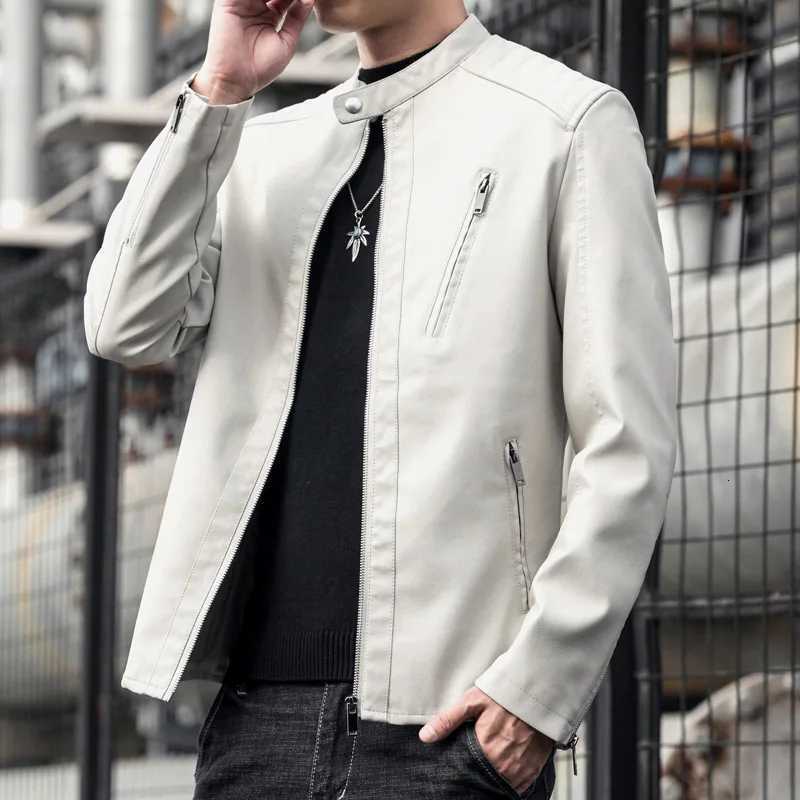 New Fashion Men Slim Fit Motorcycle Leather Jackets Man Spring Stand Collar Casual PU Leather Coats Quality Male Thin Jackets 5X W251023