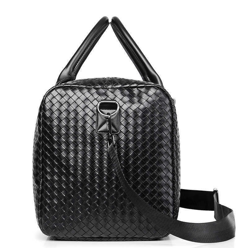New Large Capacity Travel Bag Mens Casual Short Distance Handbag Plaid Woven Gym Bag Single Shoulder Crossbody Bag W251023
