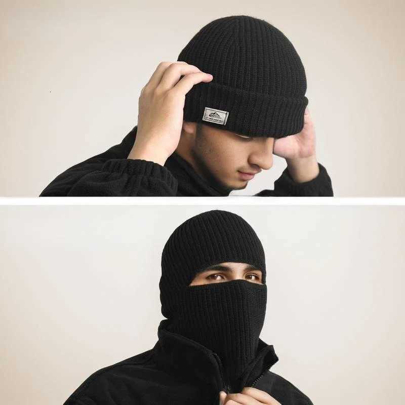 Knitted Hat Winter Cotton Thicke Cold Outdoor Cycling Warm Mask 2 in 1 Fl Face Protection Earmuffs clava HatW251023