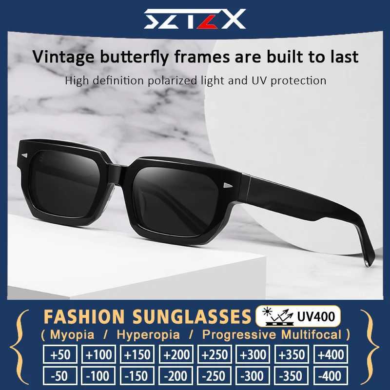 SZTZX Trendy Small Square Frame Acetate UV400 Glasses Outdoor Driving Sunglasses Men Women Myopia Hyperopia Prescription EyewareW251023