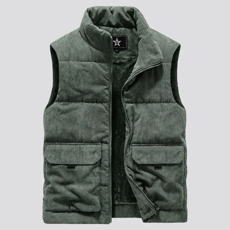 Corduroy vest for men thickened with fleece standup collar waistcoat largesized thermal cottonpadded jacket 251023