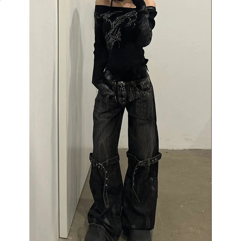 Black Womens Jeans High Waist Hip Hop Straight Fashion Pants Streetwear Harajuku Y2K Star Female Wide Leg Denim Trouser 251022
