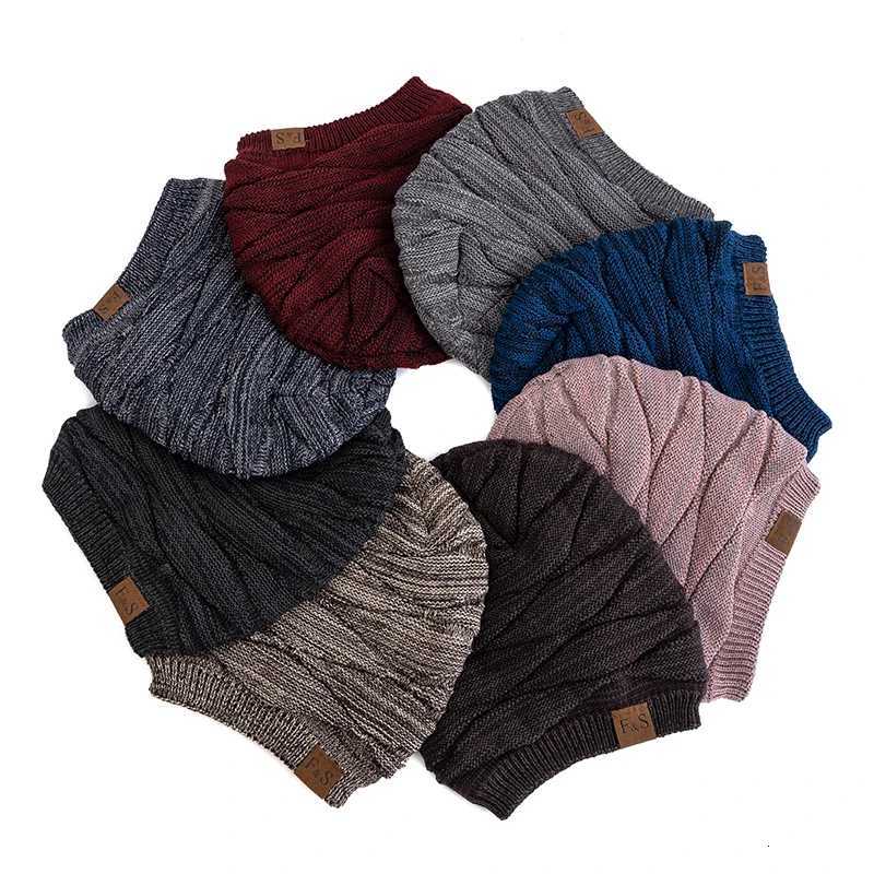 New Unisex Slouchy Winter Hats Warm Fleece Lined Beanie Cap Men Women Casual Label Decor Winter Mixed Color Knitted HatsXJ251023