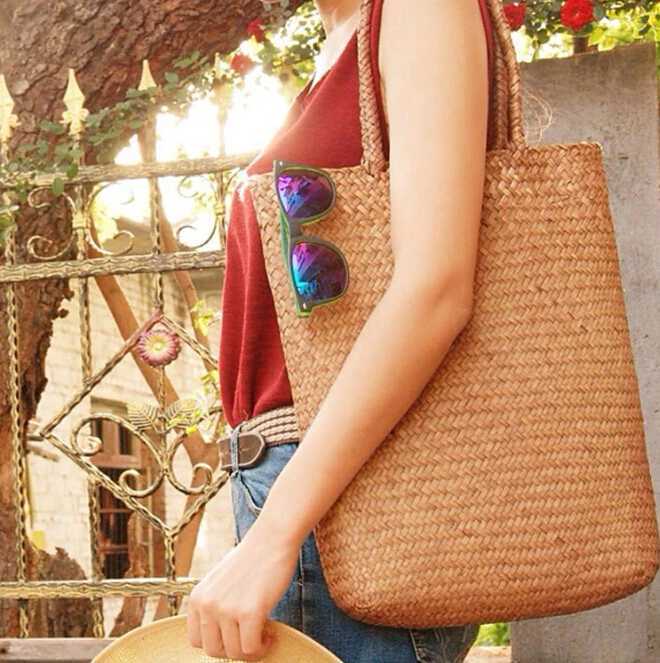 Fashion Women Summer Straw Large Tote Bag Beach Casual Shoulder Bag Handbag Handmade Basket Storage Shopping bagL251023