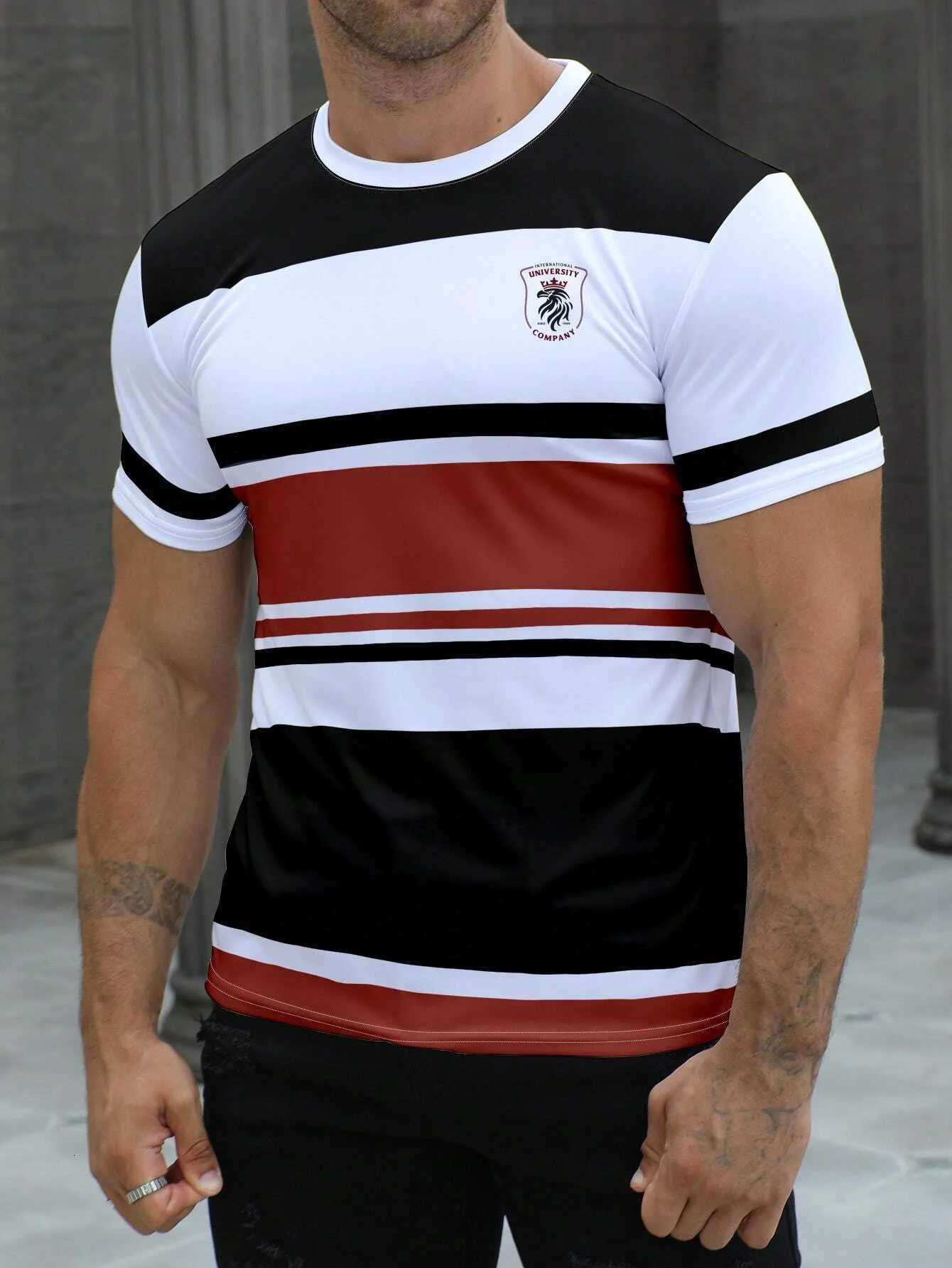 Summer Mens Clothing Casual ONeck Loose Tops Funny 3D Striped Print Short Sleeve Fashion Breathable Streetwear Simple PulloverXJ251023