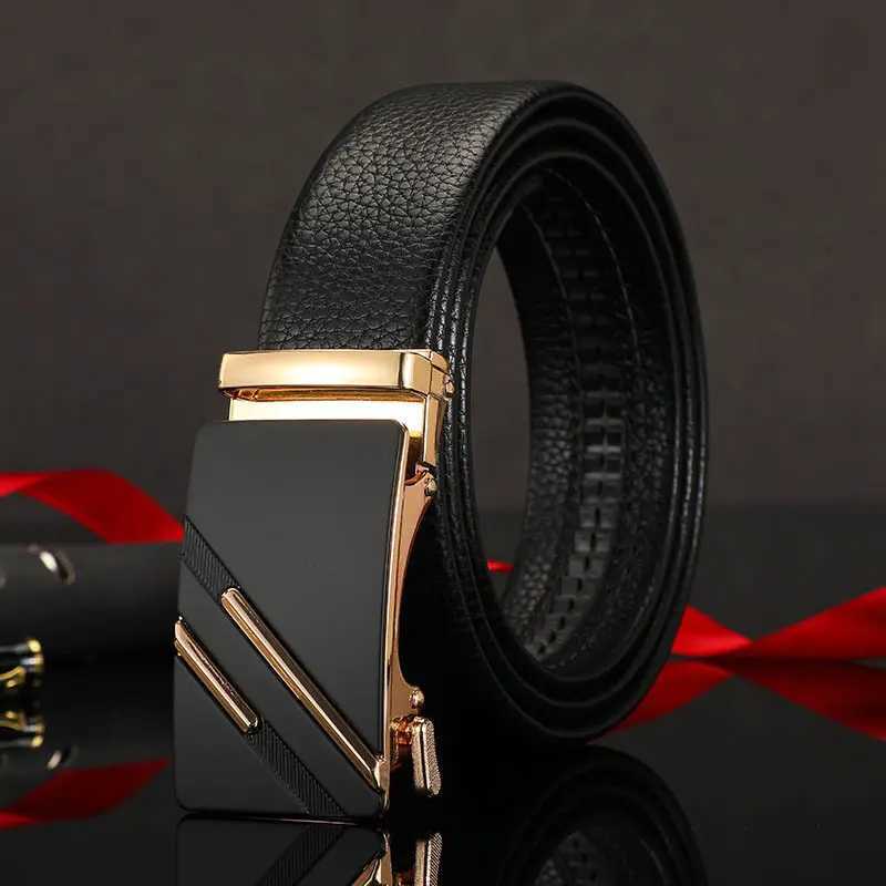 1pc Mens Belt Leather Belt Metal Automatic Buckle Brand Luxury Business Fashion Design Waist Belt for Men Strap Male Jeans BeltXJ251023