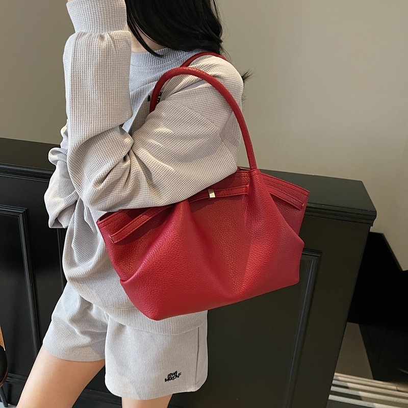 Luxury Brand Designer Bag Light Luxury Lychee Pattern Handheld Tote Bag For Women 2025 Summer Large Capacity Niche Pleated Shoulder Underarm Bag