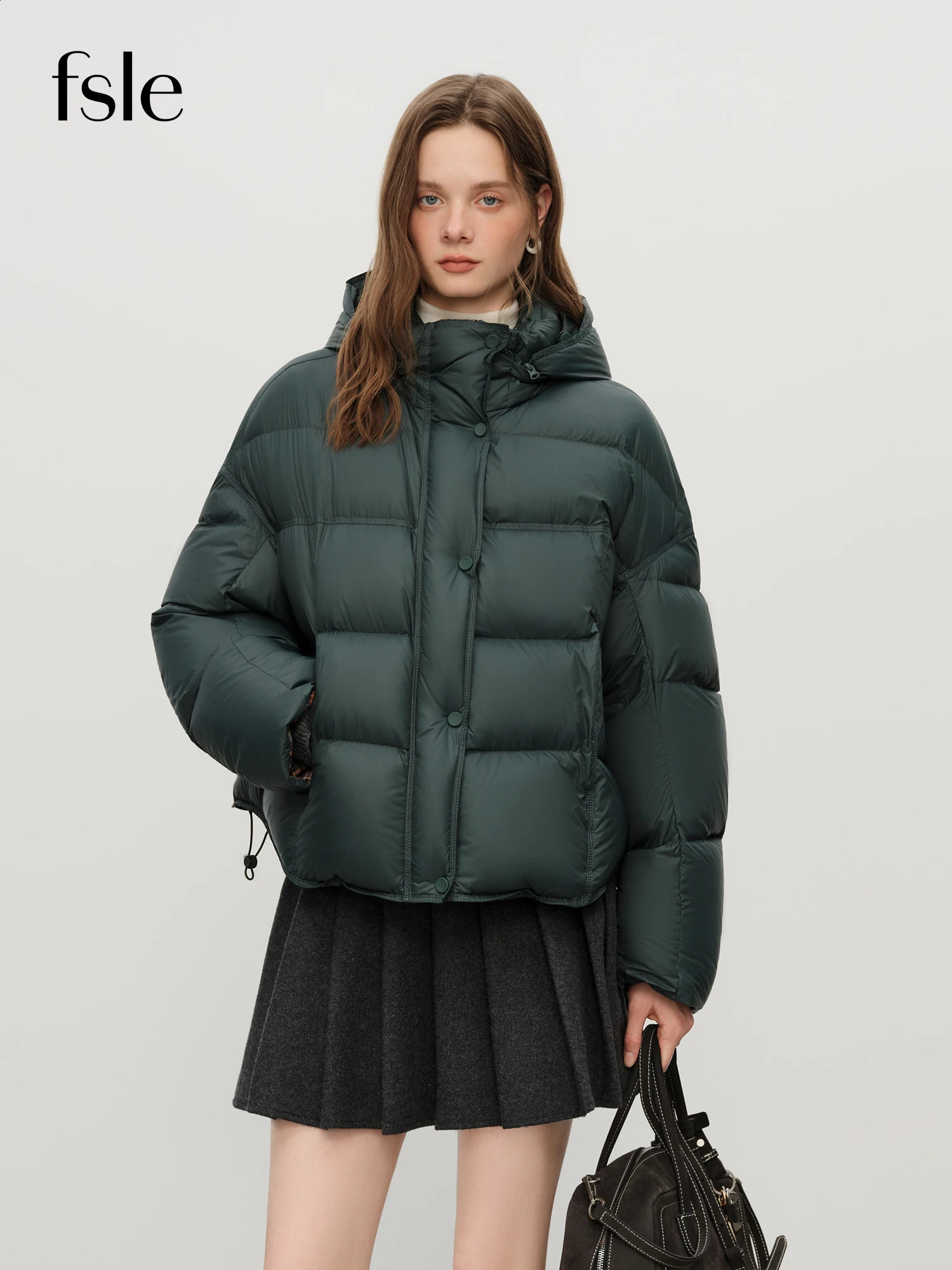 FSLE Winter Women Hooded Puffer Jacket Waterproof Downcoat Bubble Style Thermal Warm Coat Oversize Short Quilted Outerwear 251013