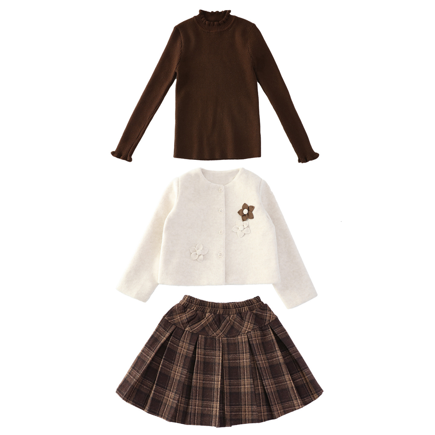 Girl Korean designer set autumn and winter new item plus size children's short jacket plaid skirt three piece set fashionable