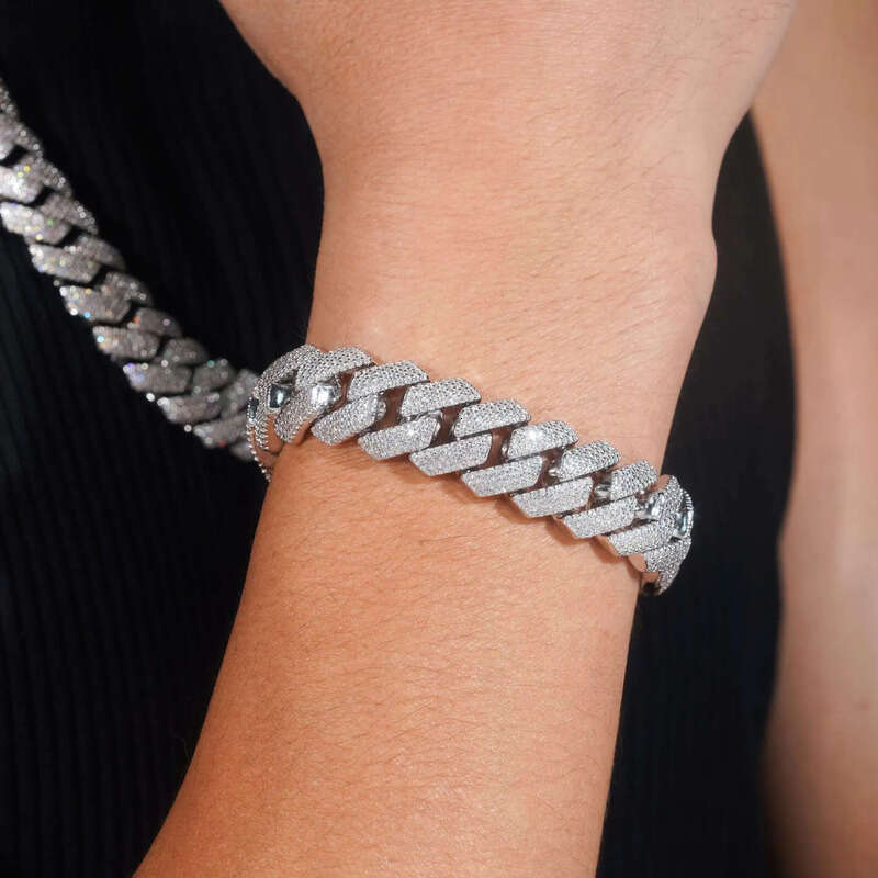 Iced Out Rapper Hip Hop Jewelry High Quality Sterling Sier 15MM 4 Rows Moissanite Cuban Link Chain Ready to Ship