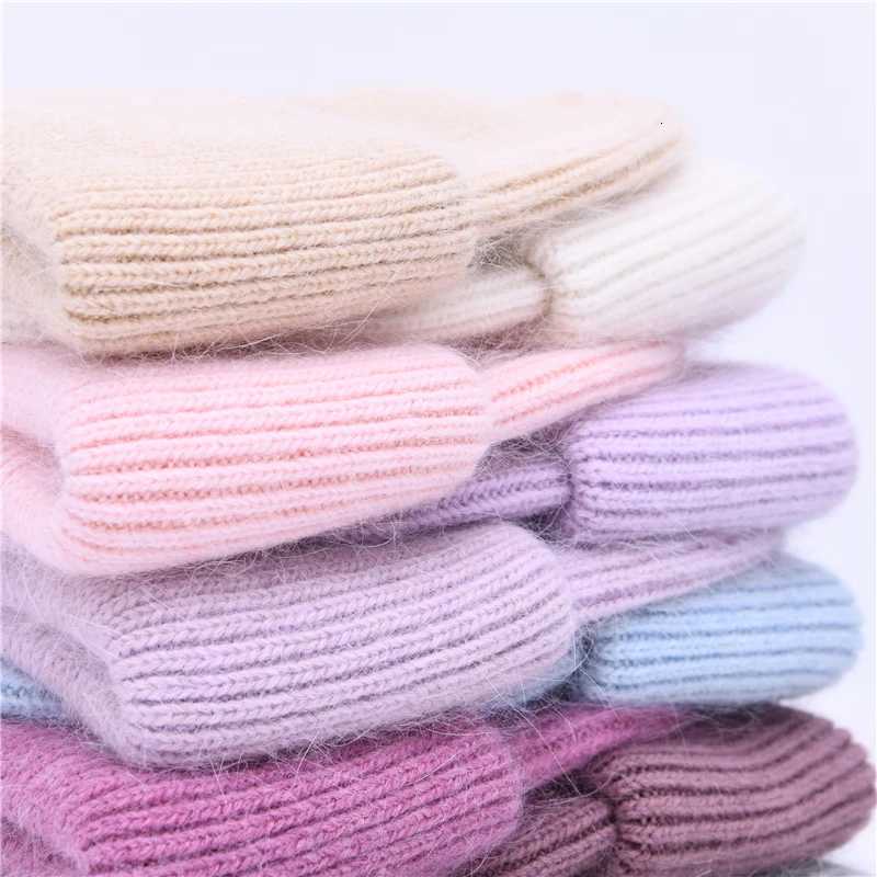 Casual Wens Hat Real Rabbit Fur Beanie Ladies Autumn Winter Cashmere Hats Three Fold Thick Knitted Girls Sklies BeaniesW251023