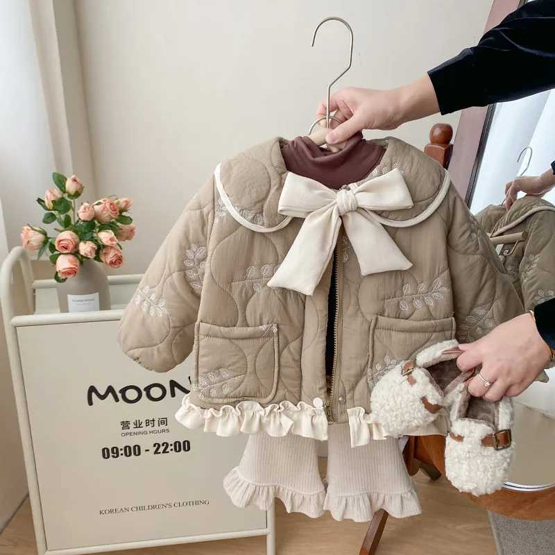 Winter Girls Coat Kids Baby Parkas Cotton Padded Plus Velvet Thickened Warm Childrens Coat Solid Girls Embroidery Jacket Y251023