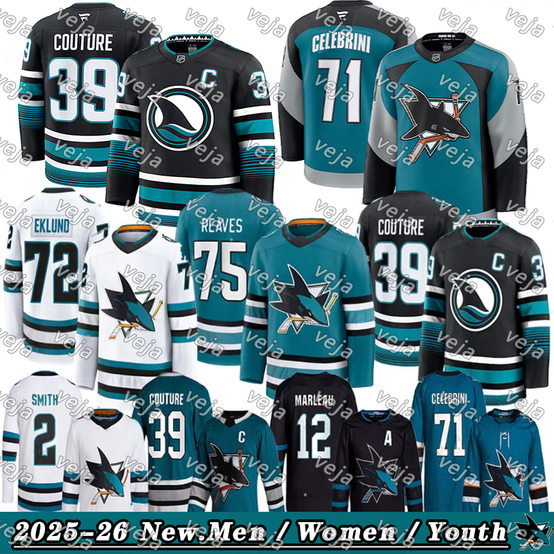 San Jose Shark Hockey Jerseys #71 Celebrini #39 Couture C #64 Granlund Will Smith Tyler Toffoli William Eklund Hockey Jerseys