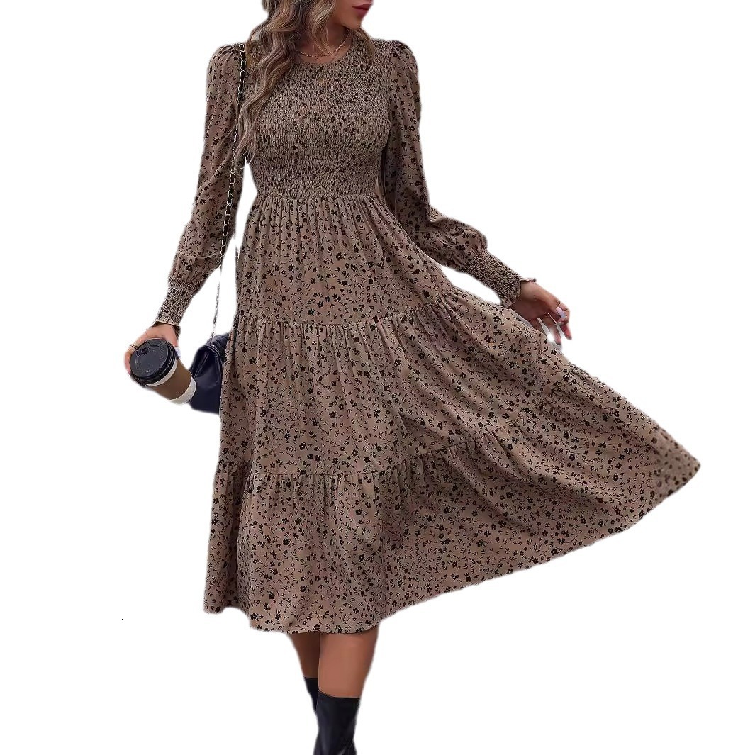 Summer Elegant New Solid Color Long Round Neck Waist Dress Designer Women's Hot Selling Fashion Luxury Clothing