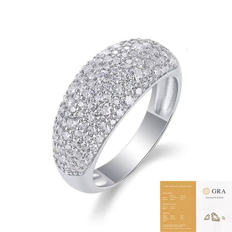 Luxury Womens Moissanite Ring with Pave Setting S925 Silver Dome Design Elegant Jewelry