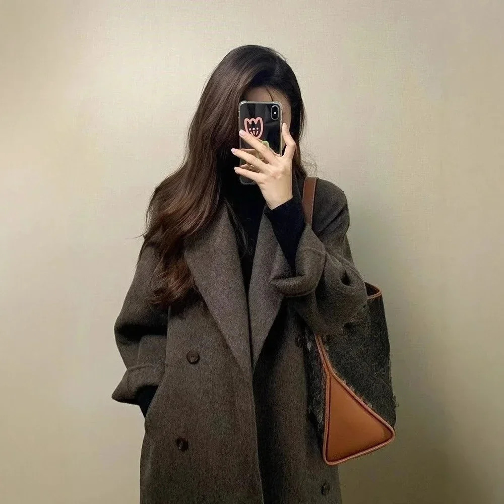Thickened OverKnee MidLength Woolen Coat Womens Autumn Winter Fashion Korean Style Womens Outerwear Polyester Fiber 251020