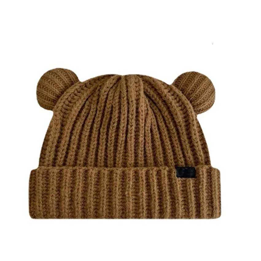 Unisex Winter Autumn Cute Cartoon Bear Ears Double Needle Craft Knitting Beanies Skull Hat Adult Child Outdoor Warm Cold Cap 206XJ251023