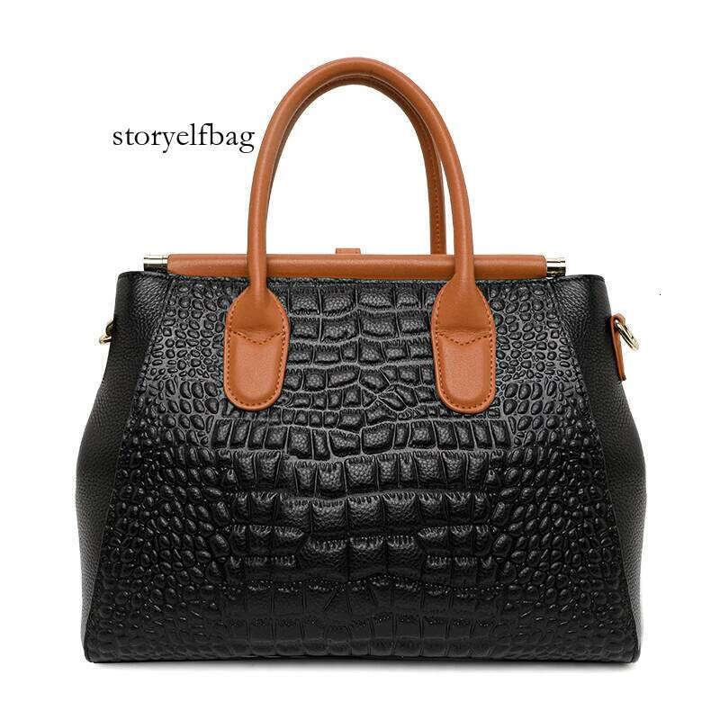Aidrani New Women's True Leather Handbag, Large Capacity Crocodile Pattern Cowhide Bag