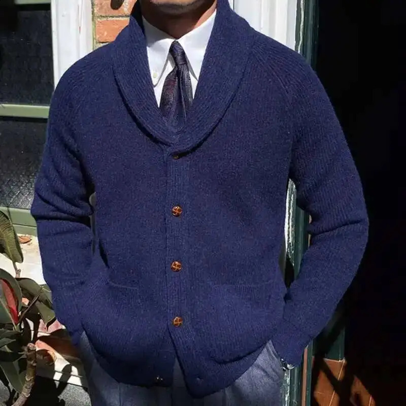 Winter British Retro Sweater Cardigan Warm Coat Men Single Breasted Top Pocket Knitting Sweaters Solid Color 251023