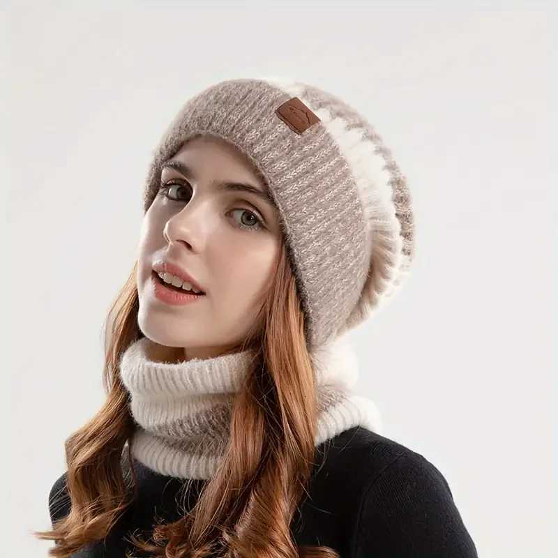 Winter Womens Twotone Hat with Velvet Bib Twopiece Knitted Hat Thickened Warm Earmuff Beanie Birthday Valentines Day ChXJ251023