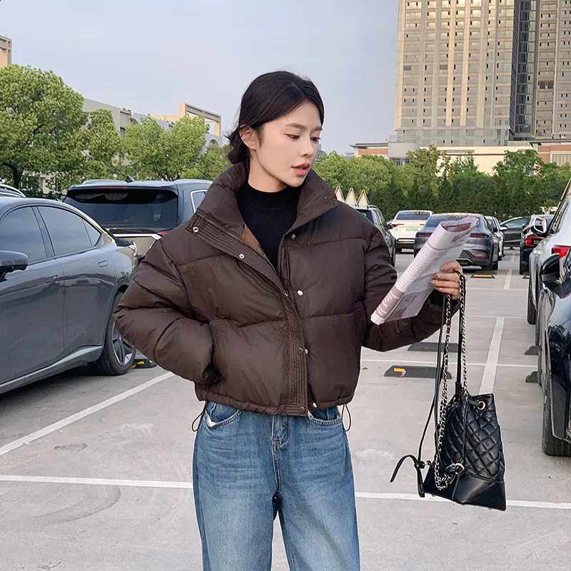 Winter Women Clothes Cropped Jackets Parkas Warm Stand Collar Cold Coat Zipper Puffer Jacket Korean Fashion Cottonpadded Jacket 251020