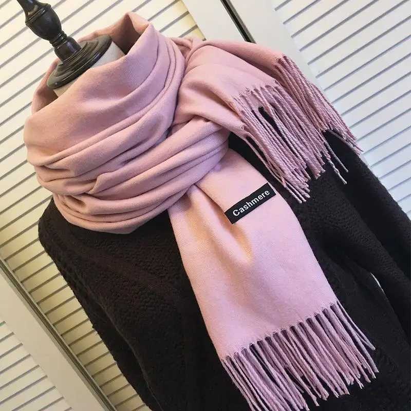 Winter Female Scarf Cashmere Shawls Wraps Women Solid Long Hijab Stoles Bufanda Tassel Autumn Lady Headband 2022 J251113