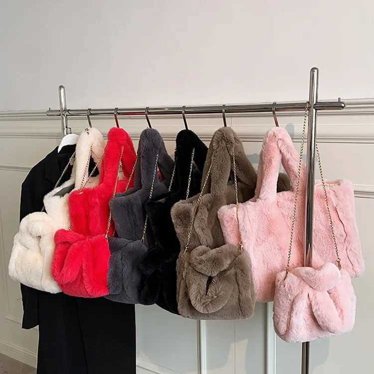 Winter Fashion Womens Furry Tote Handbags Large Capacity Commuter Ladies Faux Fur Shoulder Bag Soft Plush Female Crossbody BagsL251023