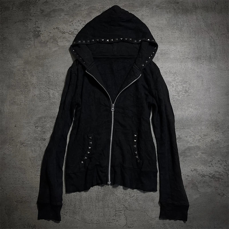 Grunge Punk Hip Hop Goth Women Autumn Winter Hoodie Loose Baggy Solid Color Cardigan Sweatshirt Y2K Harajuku Emo Girl Streetwear 251022