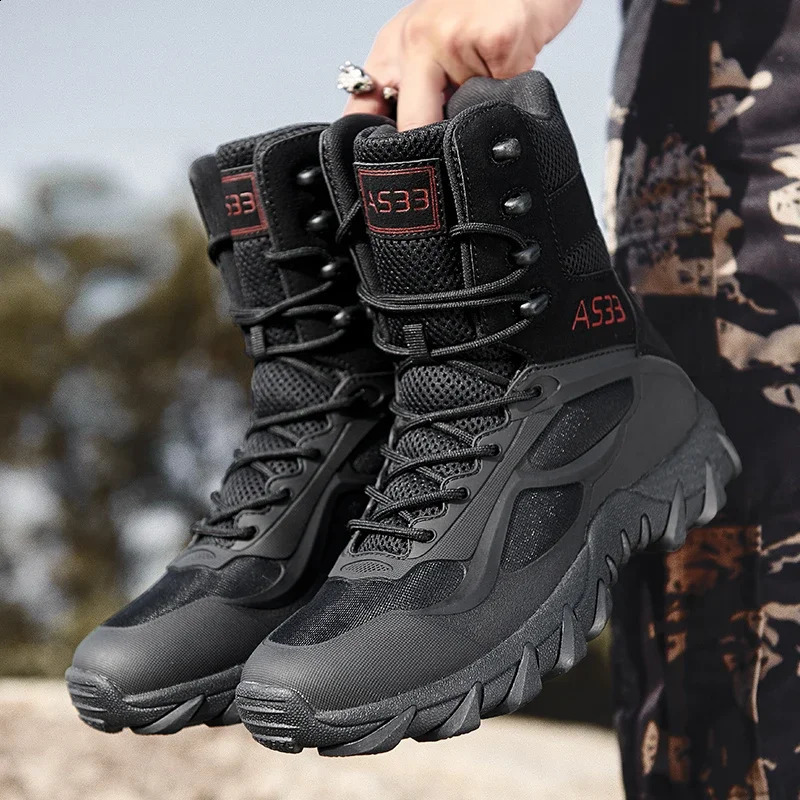 Classic Mens Ankle Boots 2025 Mens Desert Black Combat Boots Outdoor Waterproof Mens Hiking Boots Work Thick Soled Shoes 251021