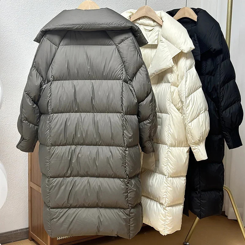 Schinteon Women White Duck Down Long Jacket Autumn Winter Warm Casual Over Size Loose Outwear Soft Comfortable Fashion Coat 251022