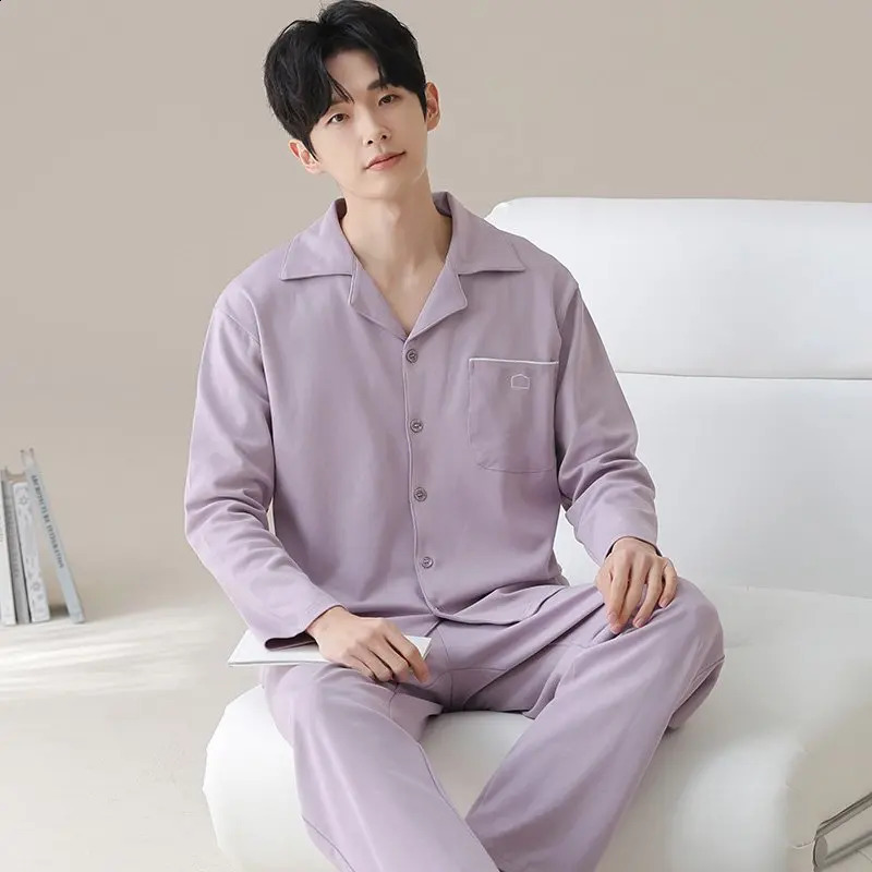 Modal Cotton Mens Pajamas Spring Autumn Thin Longsleeved Trousers Large Size Solid Homewear Male Outside Loungewear Suit 251021