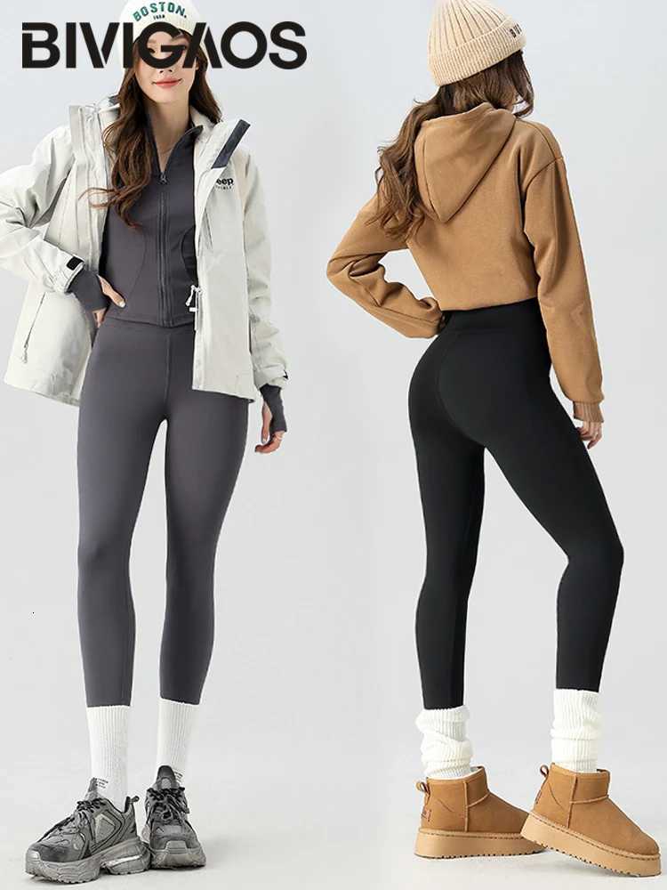 BIVIGAOS Autumn Winter Snowflake Velvet Warm Sharkskin Leggings Women Thick Tight Fitting Grid Fleece Slim Casual Sport LeggingsT251023