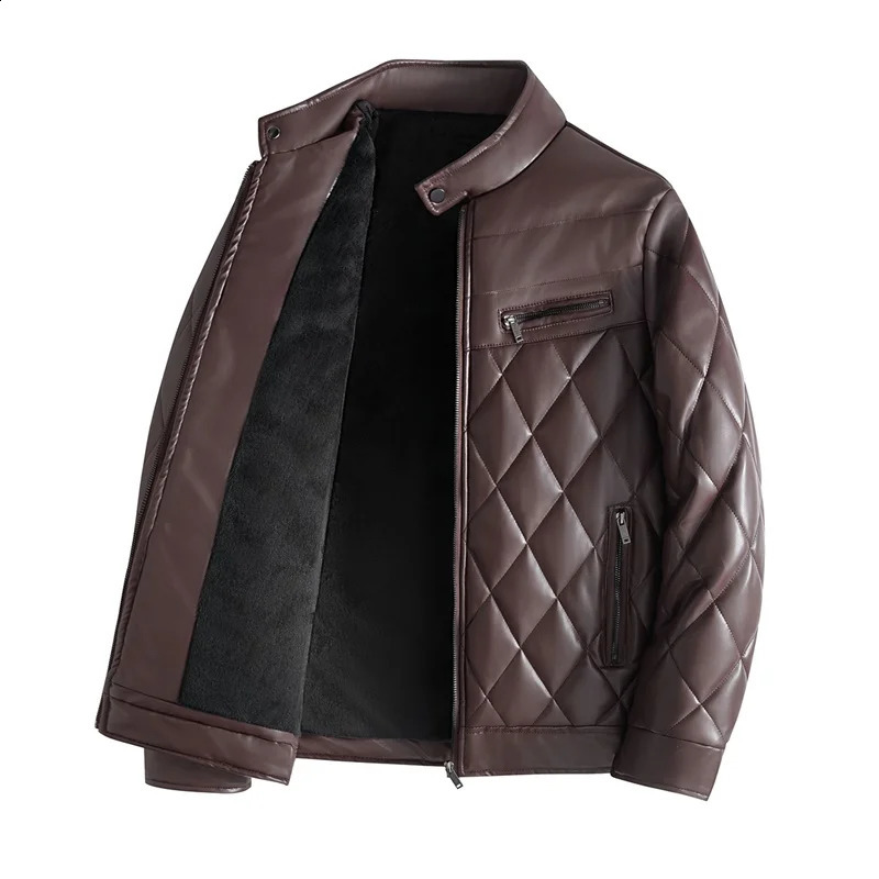 Mens Casual PU Leather Jacket Business Thickened Warm Fleece Streetwear Winter y Trendy Jackets 251023