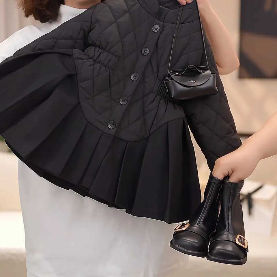 111Years Toddler Kids Cotton Padded Jacket Coat for Girls Black Patchwork Dress Jackets Infant Winter Cute Outwear Overcoat 2 3 Y251023