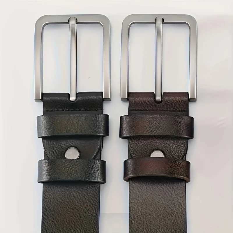 Mens Synthetic Leather Belt with Vintage Square Alloy Buckle Black Casual Business Style Durable Accessory Vintage BeltsXJ251023