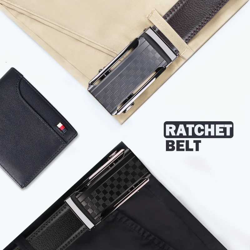 Business Mens Automatic Buckle Cowhide Belt Ratchet Dress Belt Genuine Leather Cowhide Mens BeltXJ251023