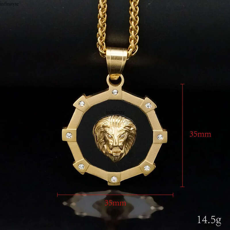 Hip Hop Gear Lion Head Pendant Necklace Stainless Steel Gold Plated Mens Jewelry