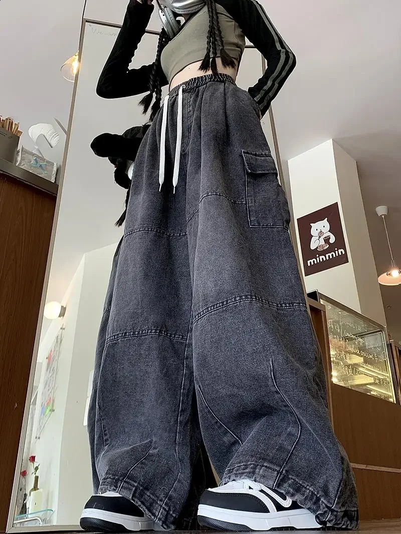 Cargo Jean Loose Wide Leg Workwear Jeans Elastic Waist Men and Women Spring Autumn Faion Waed Out Trousers Straight Cut 251018