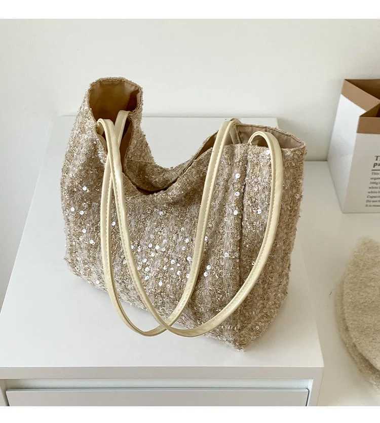 Women Bag Ladies Leisure Solid Color Totes Bag Large Capacity Sequins Handbag Luxury Sparkling Bucket Bag Womens Shoulder BagsL251023