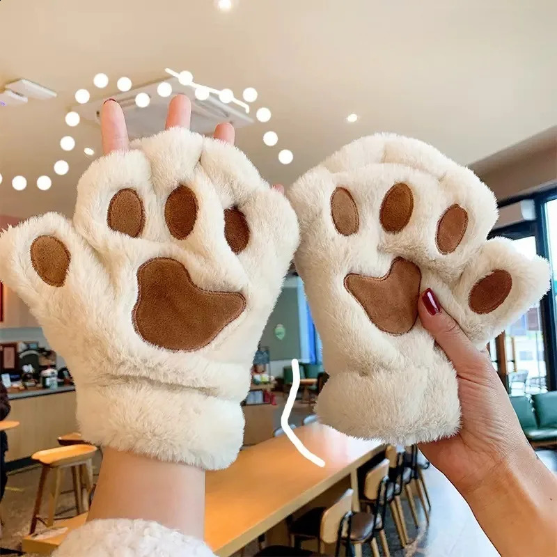 Winter Warm Plush Cat Claw Paw Gloves Plush Mittens Lovely Cartoon Soft Plush Cat Paw Full Finger Gloves Half Finger Mittens 251021