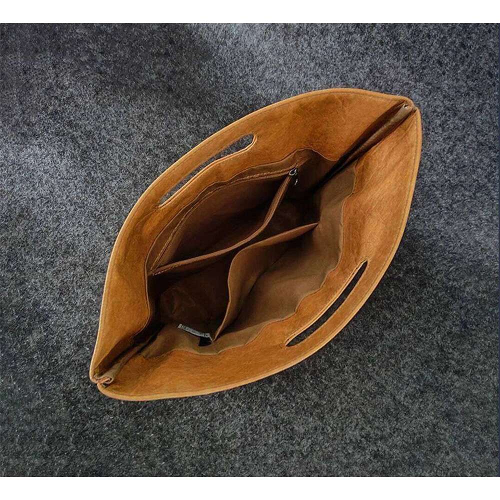 Vintage Designer Tote Simple Large Handbag Women Kraft Paper Women S Waterproof Portable Casual Bag Commuting High Quality High Quality