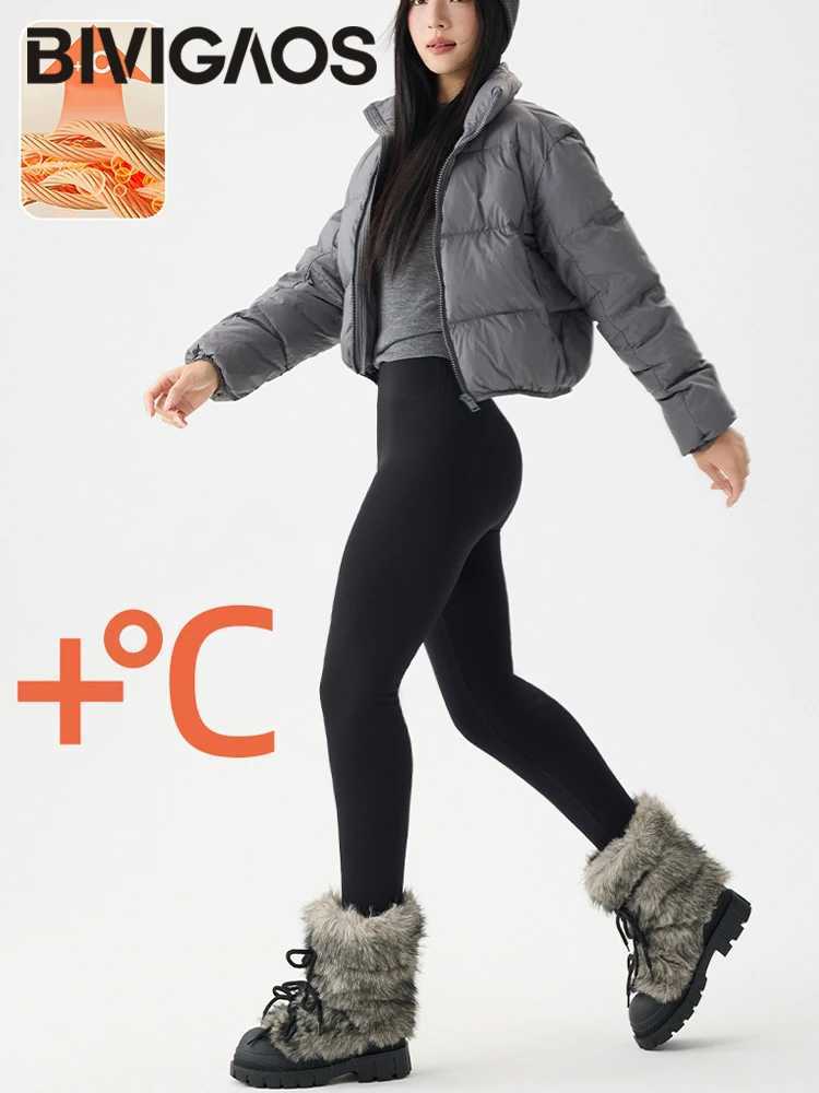 BIVIGAOS 2025 New Autumn Winter Snowflake Velvet Sharkskin Leggings Women Tight Thickened Fleece Warm Casual leggingsT251023